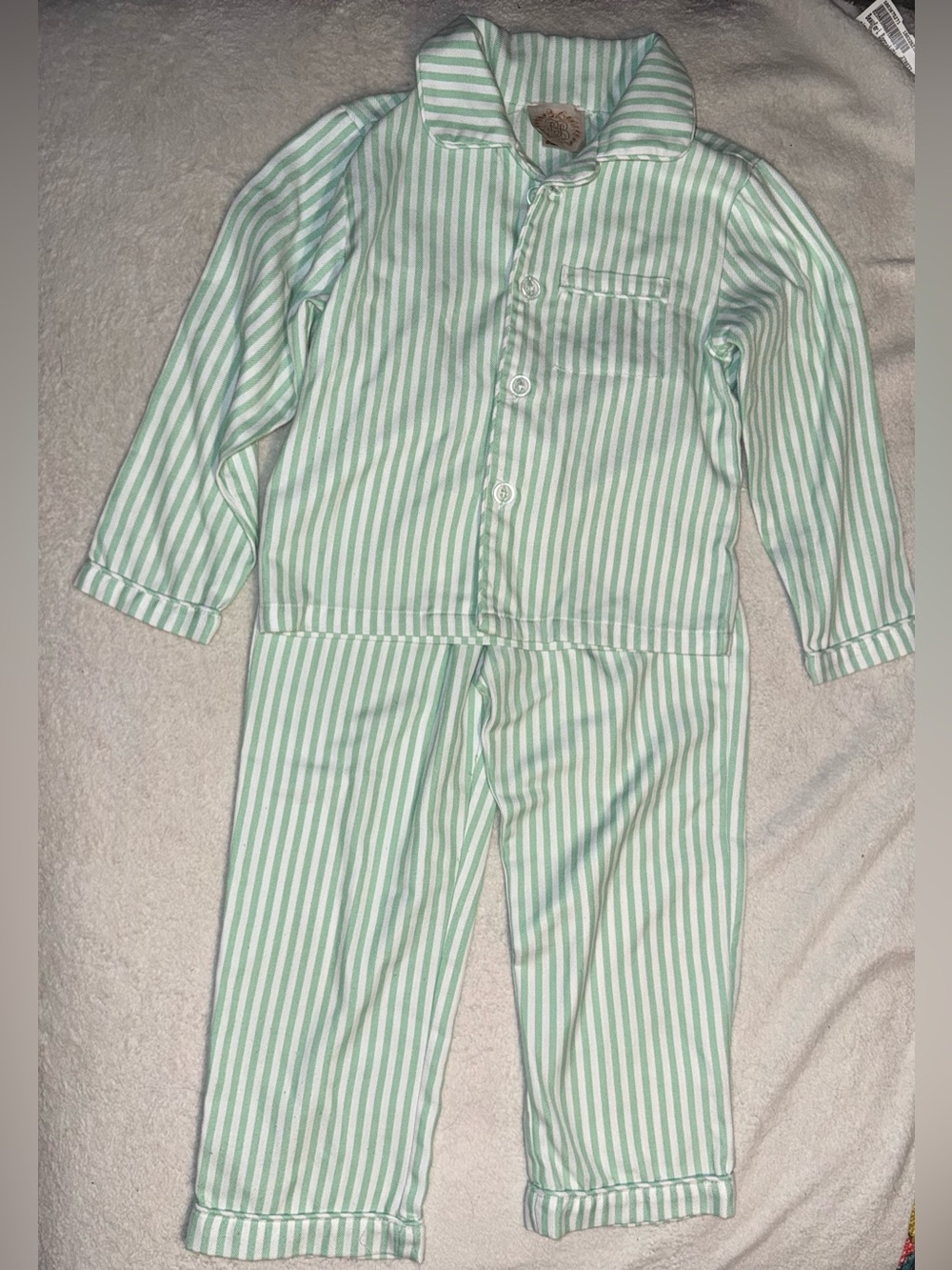 Beaufort Bonnet Lock’s Little Man pajama set in green and white stripes, size 5